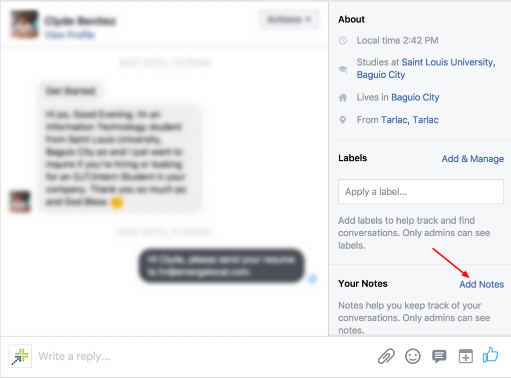 add notes facebook messenger