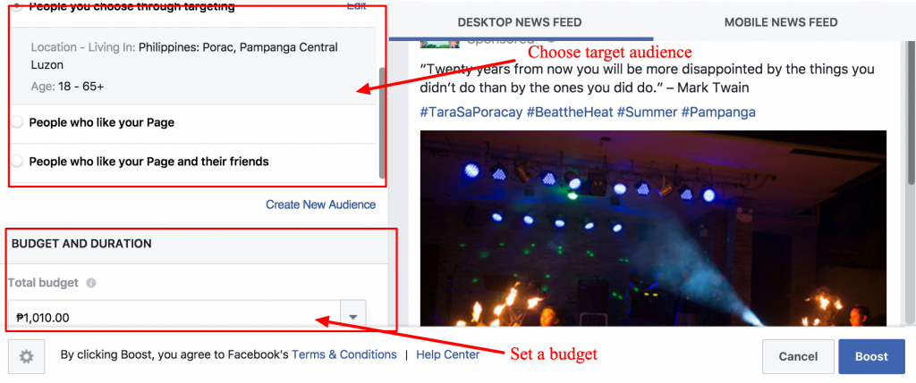 boost post choose target budget