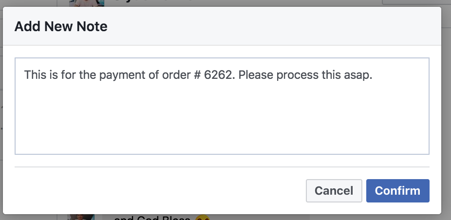 confirm add notes facebook messenger
