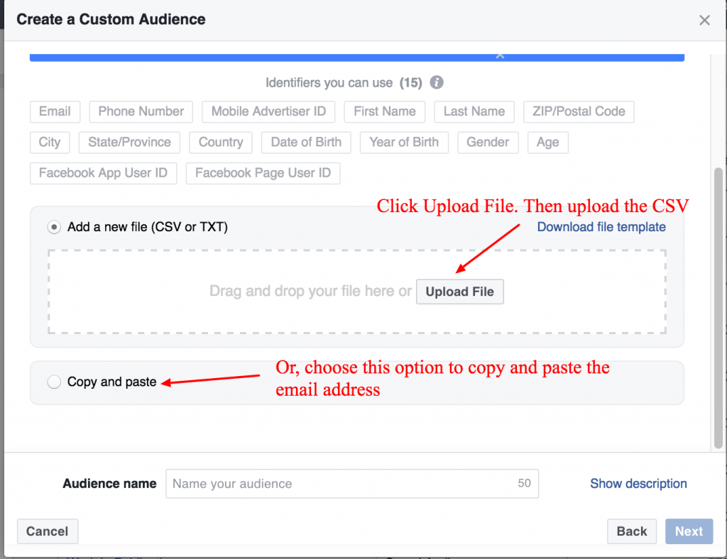 Creating Custom Audience to build facebook audience