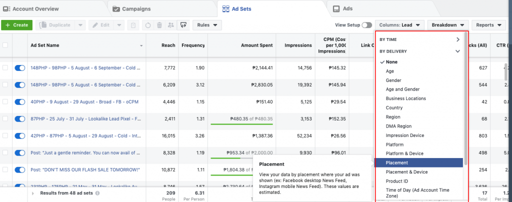 facebook placements