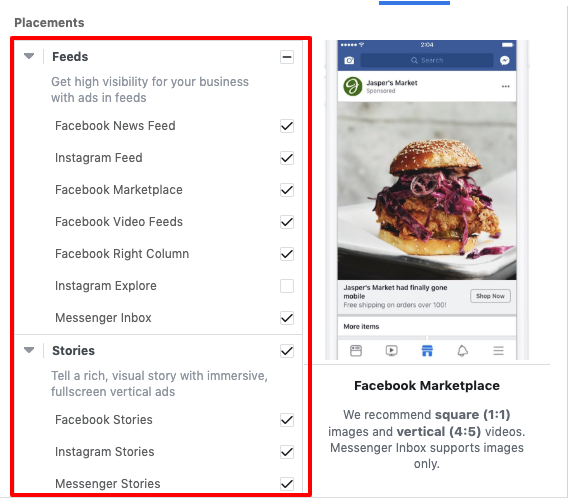 facebook ads placements