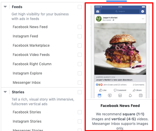 facebook feed ad placement