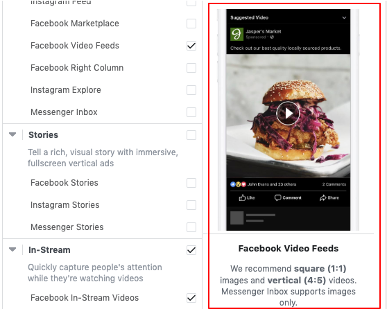 facebook video placements