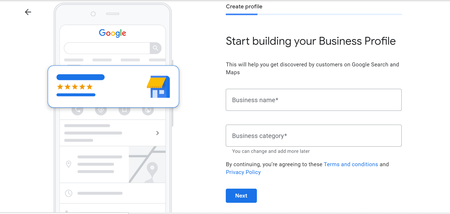 google my business start building